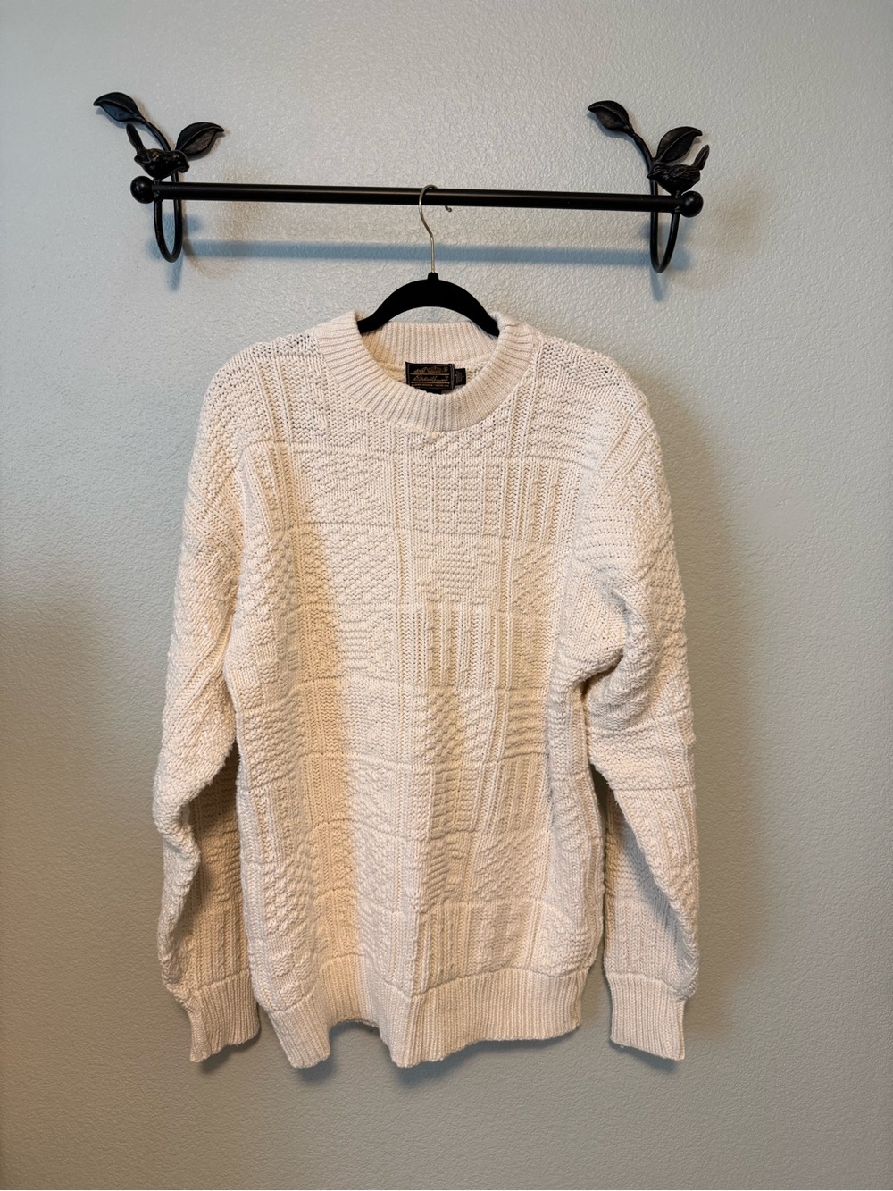 Eddie Bauer Vintage Cream Patchwork Crewneck Sweater